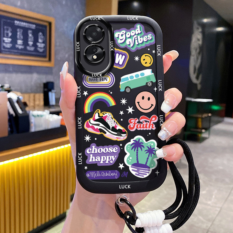 Casing Hp untuk OPPO A18 A38 Case Casing Bunga dan Sepatu pola Kesing HP Silikon Softcase dipersonal