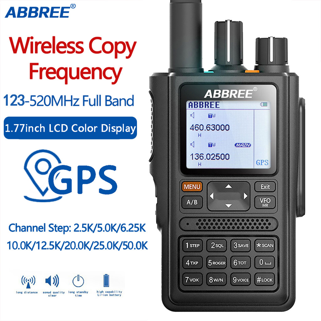 ABBREE AR-F8 Automatic copy frequency 123-520mhz full band  with 999CH SOS LCD Color Amateur Ham GPS