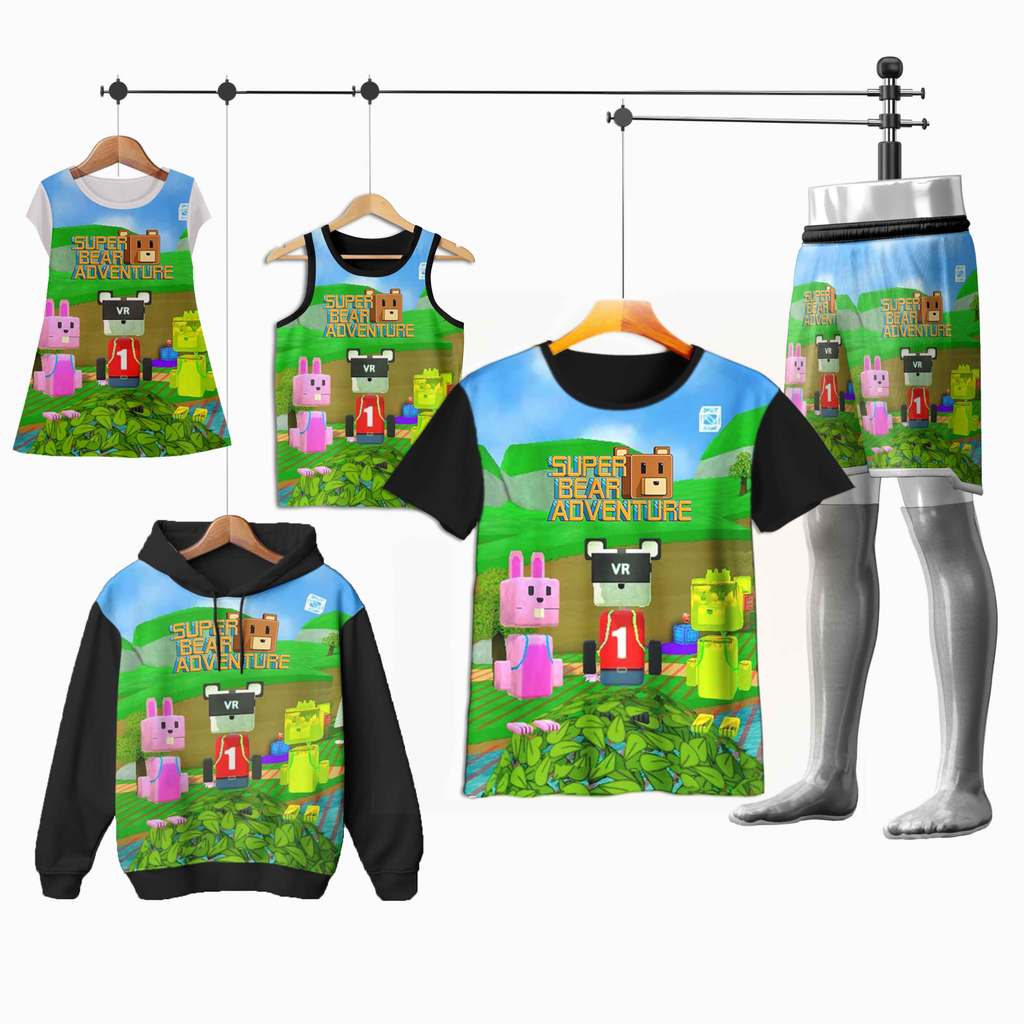 baju Super Bear Adventure 01SBA006 Beruang Sultan 3D Kaos Celana Dress Jaket Lekbong Anak dan Dewasa