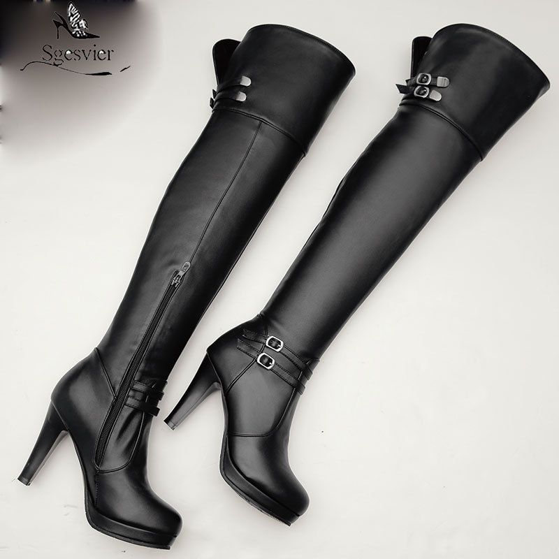 Sgesvier 2021 Black High Heels Over The Knee Boots Women Platform Thigh High Boots Autumn Winter
