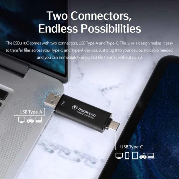 0k2n- Transcend External Ssd Esd310C 1Tb - Usb C & Usb A - Up To 1050 Mb/S