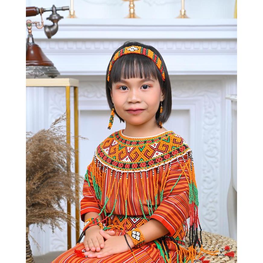 TERMURAH Baju Toraja Anak, Pakaian Adat Toraja Tenun Asli dan 1 Set Aksesoris Toraja untuk Anak