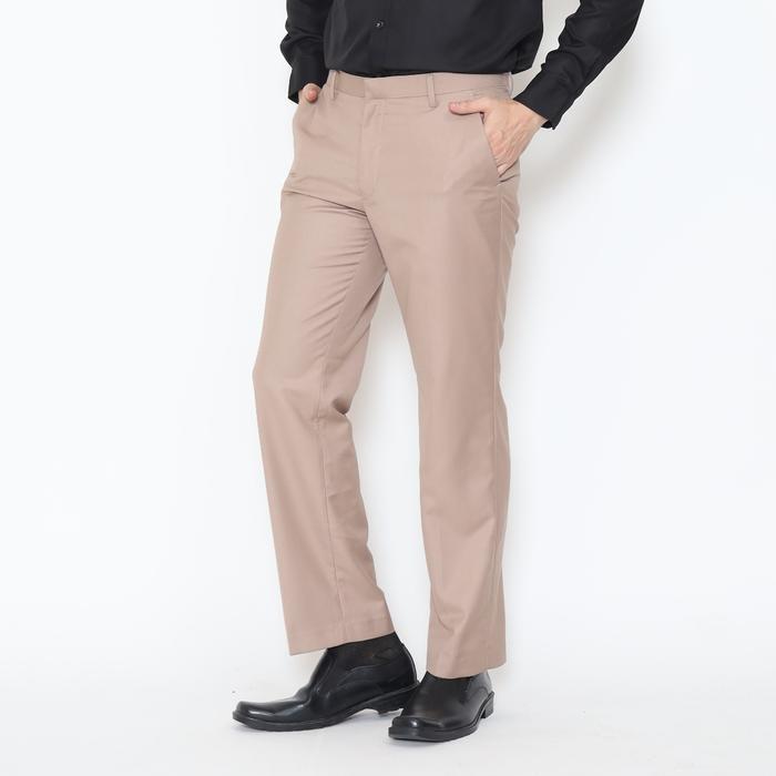 Lawell Panjang Pria Celana Panjang Formal Pria Regular Fit Bahan Tetoron Rayon Warna Krem Ukuran 29 