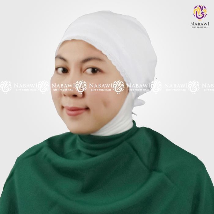 Ciput Renda Wanita Hitam dan Putih Perlengkapan Haji Umroh Nabawi Jakarta