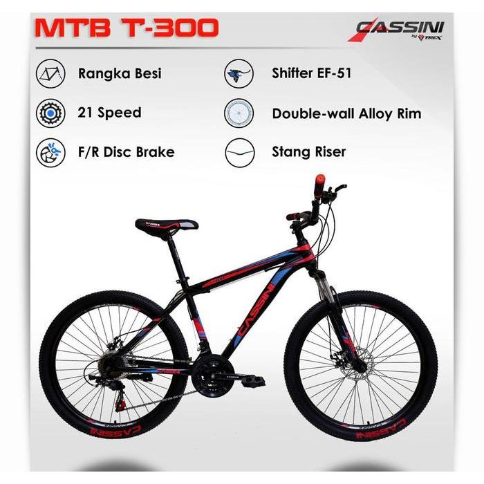 Sepeda Gunung MTB 26 Inch TREX CASSINI T300 21 Speed T 300 T-300 - Merah