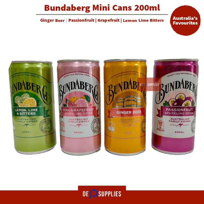 Terlariss Bundaberg Can Ginger Beer - Passionfruit - Lemon Lime - Grapefruit 200ml - Minuman Kaleng
