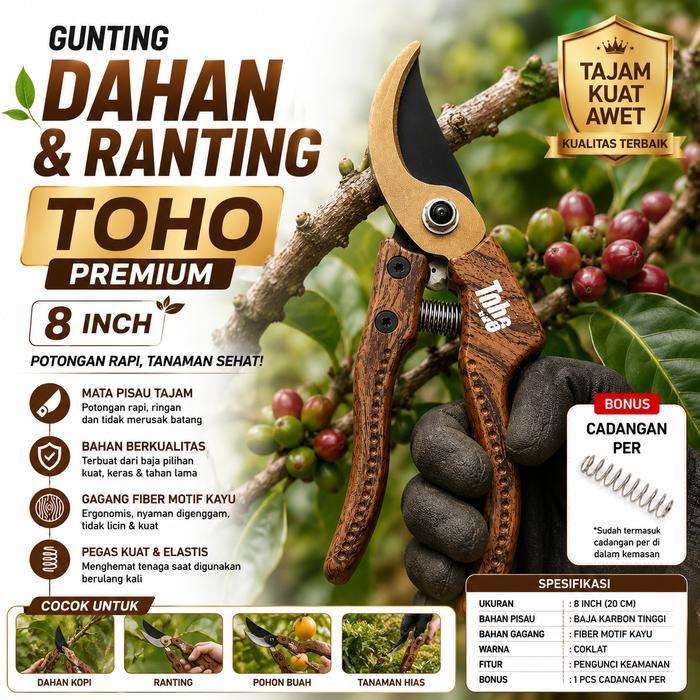 BERKUALITAS TOHO Gunting Pruning Tanaman Kebun 8" Gunting Stek Batang Kopi Kakao Kebun Buah