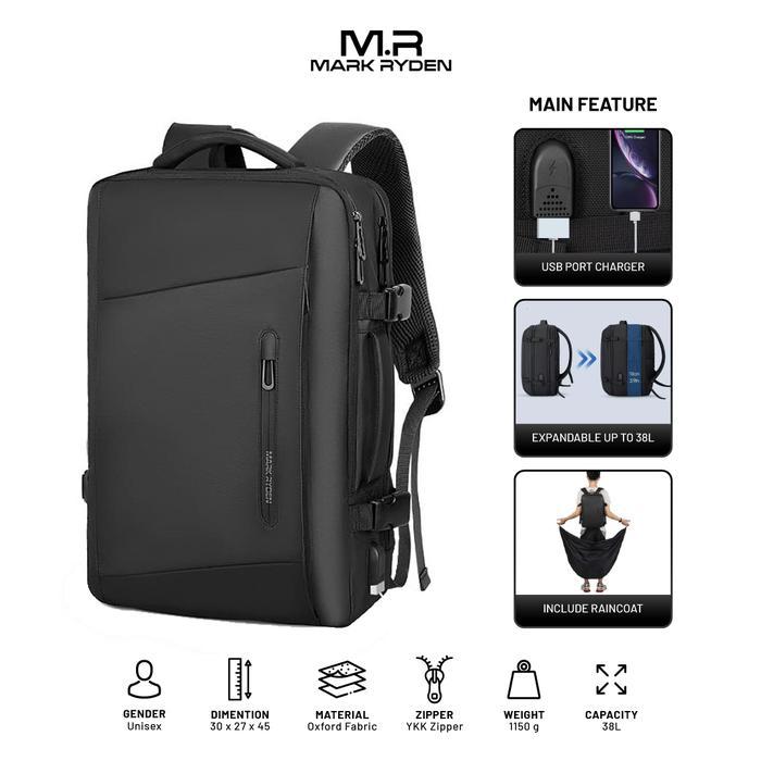 Mark Ryden MR9299YY Backpack Bag USB - Tas Ransel Laptop 17" - BLACK