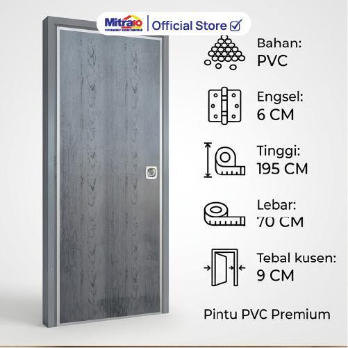 Pintu Kamar Mandi Tidy PVC Premium 70x195 cm Urat Kayu/Cream/Abu/ Putih Toilet WC Bukaan Kanan Kiri