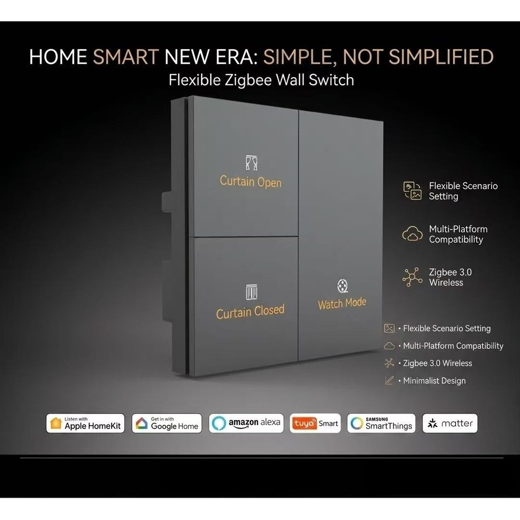 Tuya Smart Zigbee Switch, Aluminum Alloy Smart Switch, Tuya 3 - Button Scene Control Switch