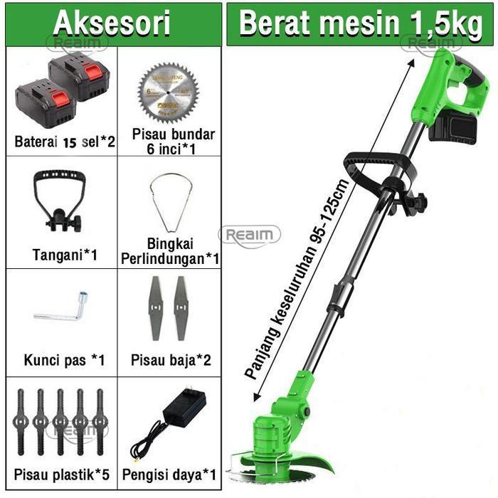 REAIM 188VF/288VF 120Menit Mesin Pemotong Rumput Tanpa Kabel Listrik Peralatan Potong Lengkap Rumput
