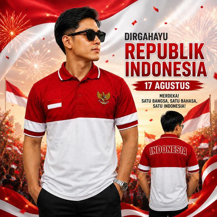 Kaos Kerah Merah Putih / Baju Merah Putih Logo Garuda Indonesia / Polo Shirt Logo Bordir Garuda /