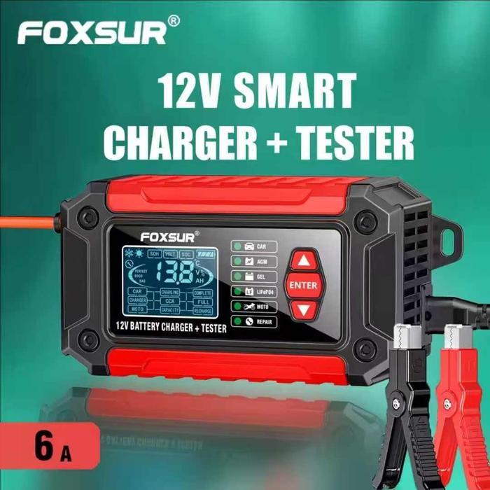 2In1 Smart Charger Foxsur Battery Tester Detector 12Volt Foxsur Ftc-1206 Charger Aki + Tester