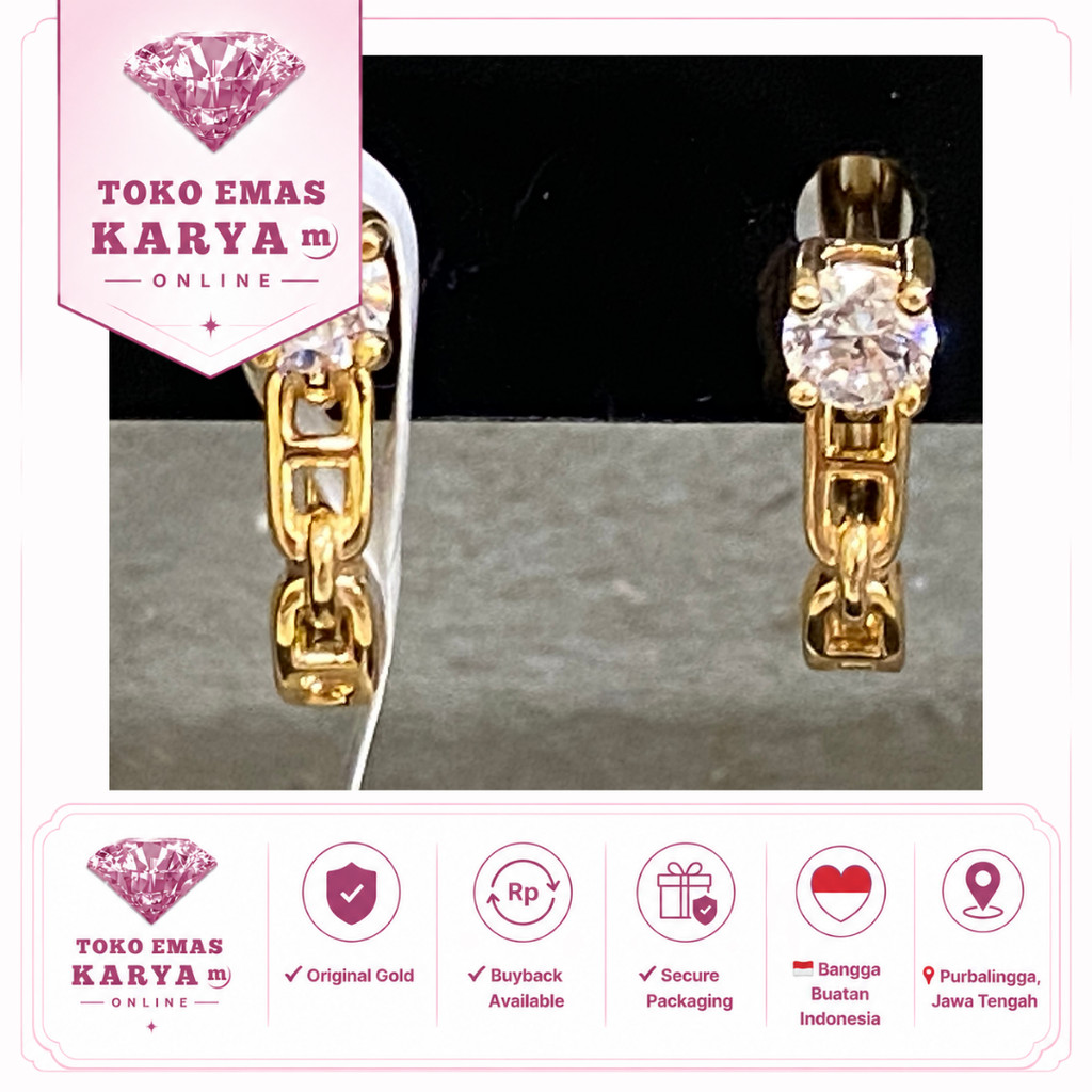 D30 8k 375 Anting Ceklik Emas Wanita Elegan Trendy Anak Muda Zircon Ulir Premium Asli Toko Mas Karya