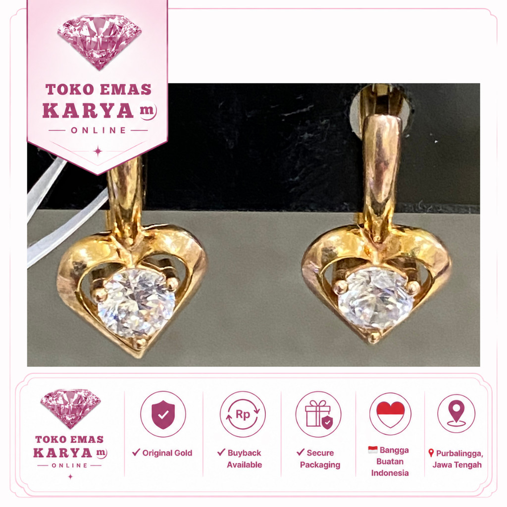 Anting Ceklik Emas Asli 8k 375 Anak Perempuan Premium Tahan Karat Toko Mas Karya Model Hati dan Muti