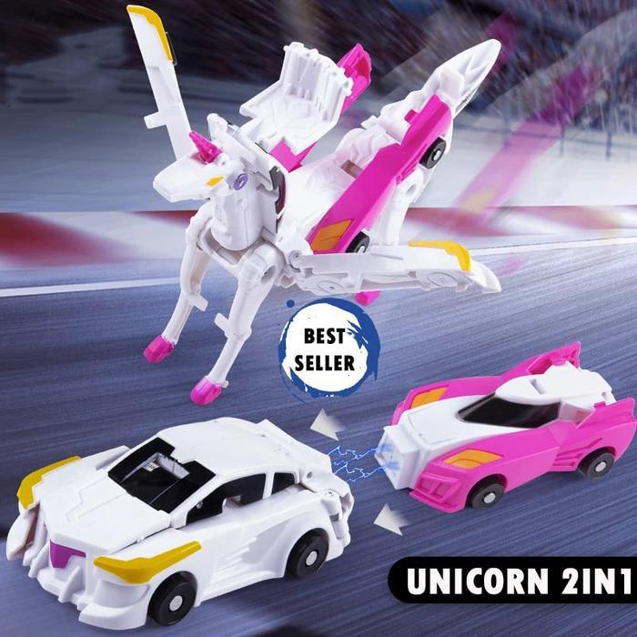 Miniso - Mainan Anak Robot Mobil Unicorn Deformasi 2 In 1 Magnetic 20Cmx16Cmx14Cm & 9Cmx5Cmx4Cm