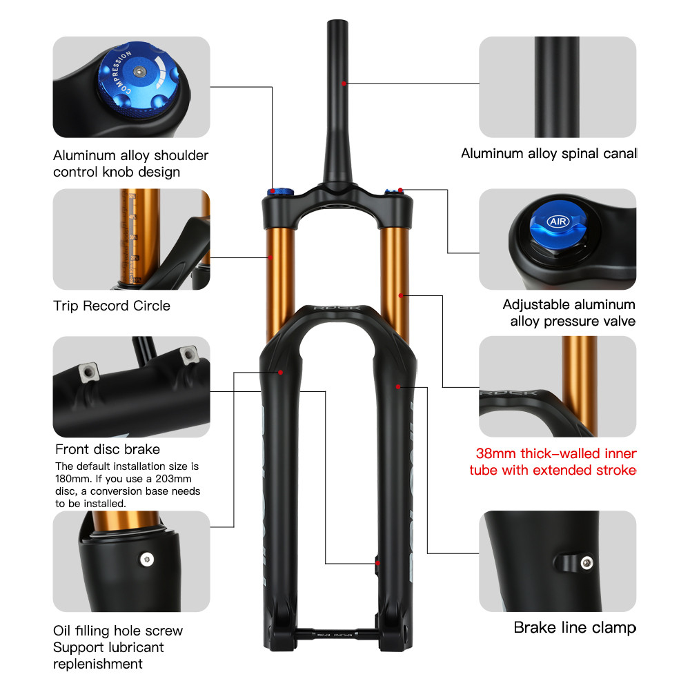 38mm Stanchion Fork MTB Suspension Air Fork 27.529 inch 160mm Trave MTB Fork Damping Rebound
