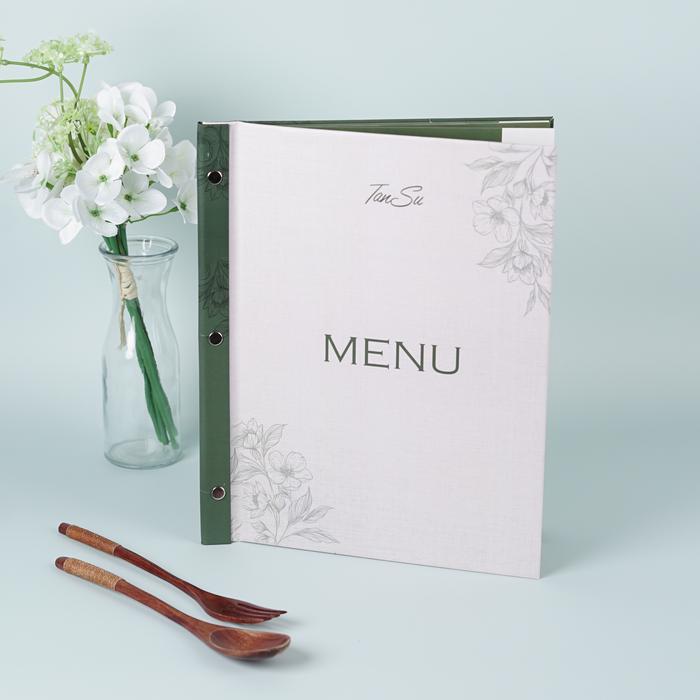 Cetak Buku Menu Waterproof Fancy Print Menu Restoran Cafe A4 Jilid Baut Custom Selaras Printing