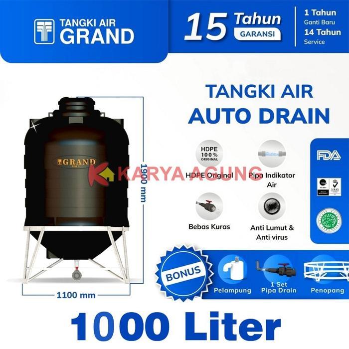 Tandon / Tangki Air Tedmond GRAND Auto Drain 1000L Anti Lumut Anti Virus / Toren Air Bebas Kuras 100