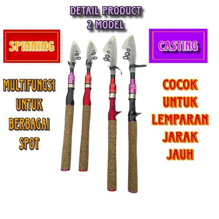 PHOENIX LAND Joran Telescopic Spinning Casting, Blank Kuat Lentur Responsif, Ring Joran Bertingkat