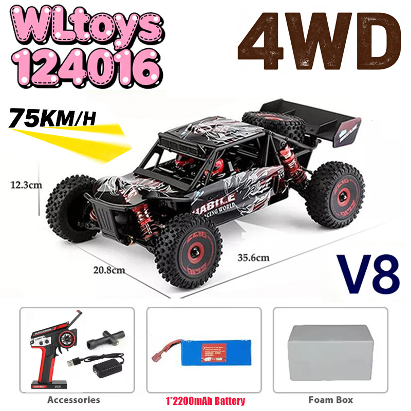 WLtoys 124017 124016 V2 RC Car Brushless 112 75KMH High Speed Metal 4 Drive OffRoad 2.4G Transmitter