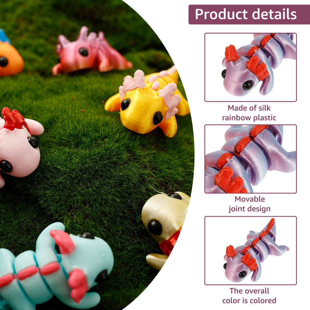 24/48Pcs 3D Printed Simulation Toys Axolotl Figure Flexible Joint Mini Sensory Axolotl Toy Add Fun