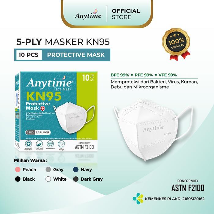 Original ANYTIME MASKER 5PLY KN95 EARLOOP Box isi 10 pcs- MASKER MEDIS