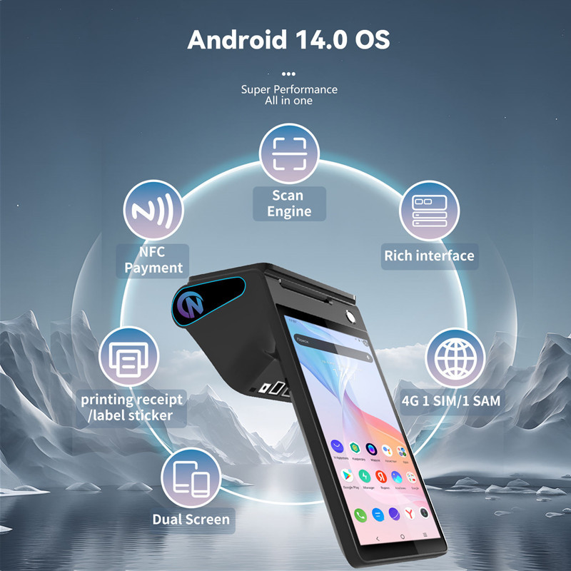 Z108 Android 14 Dual Screen POS Terminal Sales Point Cash Register with 8-inch Touch Screen NFC