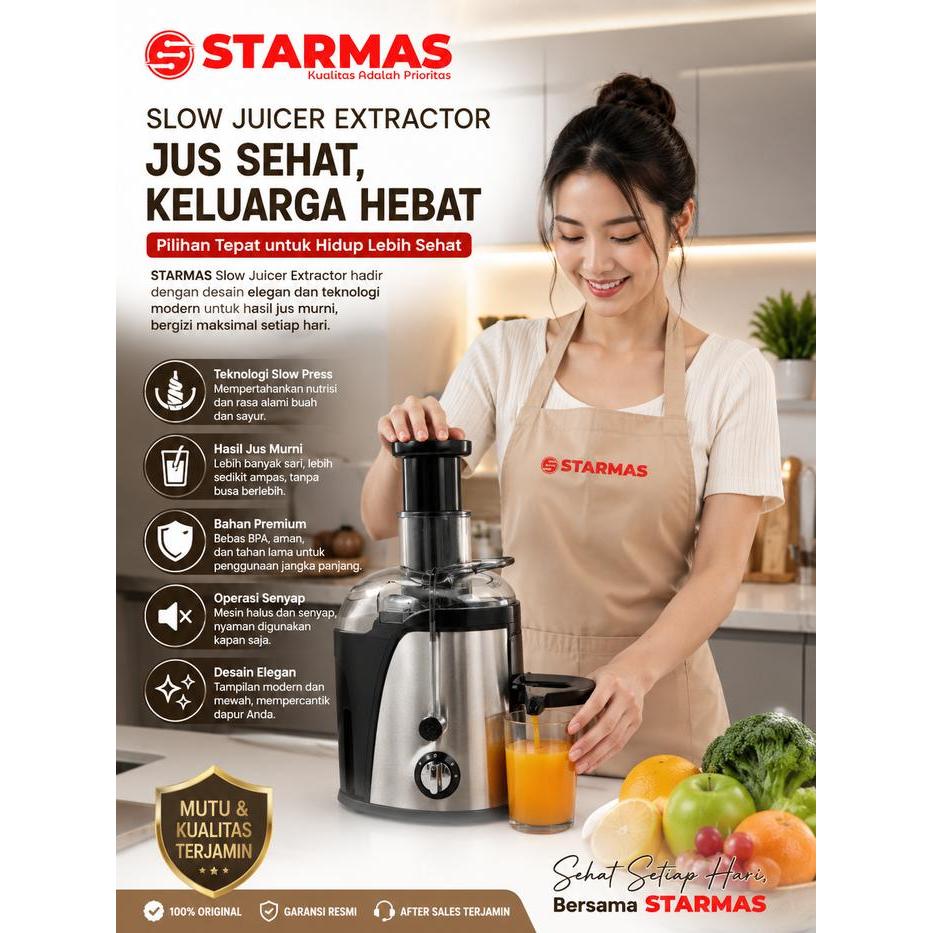Promo Spesial Starmas Juicer Portable Tanpa Ampas Portable Blender Juicer Extractor 800W-Slow Juicer