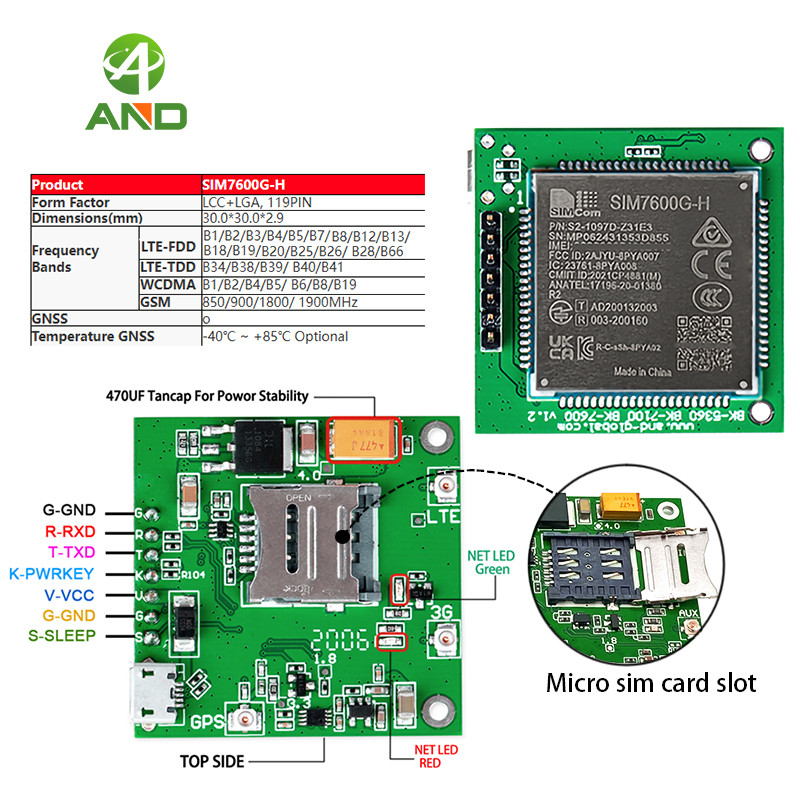 SIM7600G H R2 Breakout Board, SIM7600G-H CAT4 Kits,SIM7600G-H Module Board