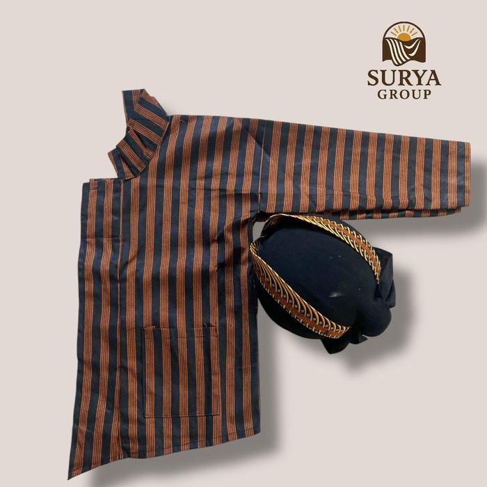 ASLI Baju Adat Jawa Lurik Dewasa Pria Premium Bonus Blangkon Jogja/Solo Kain Tenun Lurik Khas
