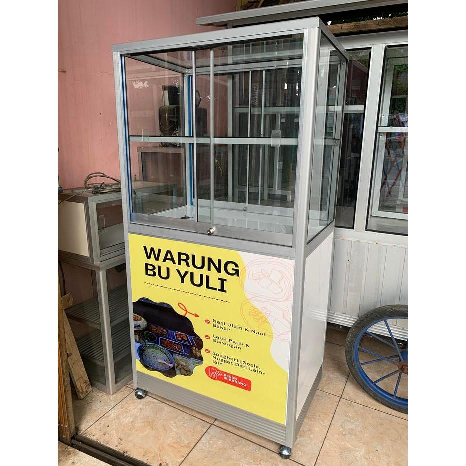 Booth Etalase Gerobak Makanan Nasi + Stiker ( Warung Nasi Bu Yuli )