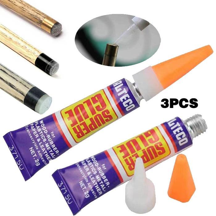 3PCS Cue Tip Super Lem Perekat Master Tip Billiard 2g Glue
