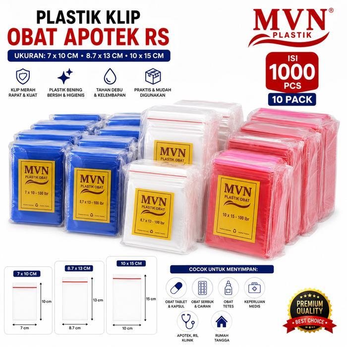 Plastik Klip Obat Apotek 7x10 8.7x13 10x15 Isi 1000 PCS Bening Merah Biru Klip Zip Kuat & Rapat