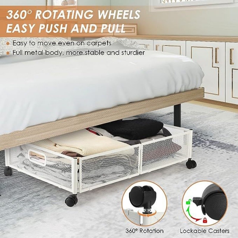 Foldable Under Bed Bottom Storage Rack Iron Storage Box with Wheels Under The Sofa Under Bed Storage
