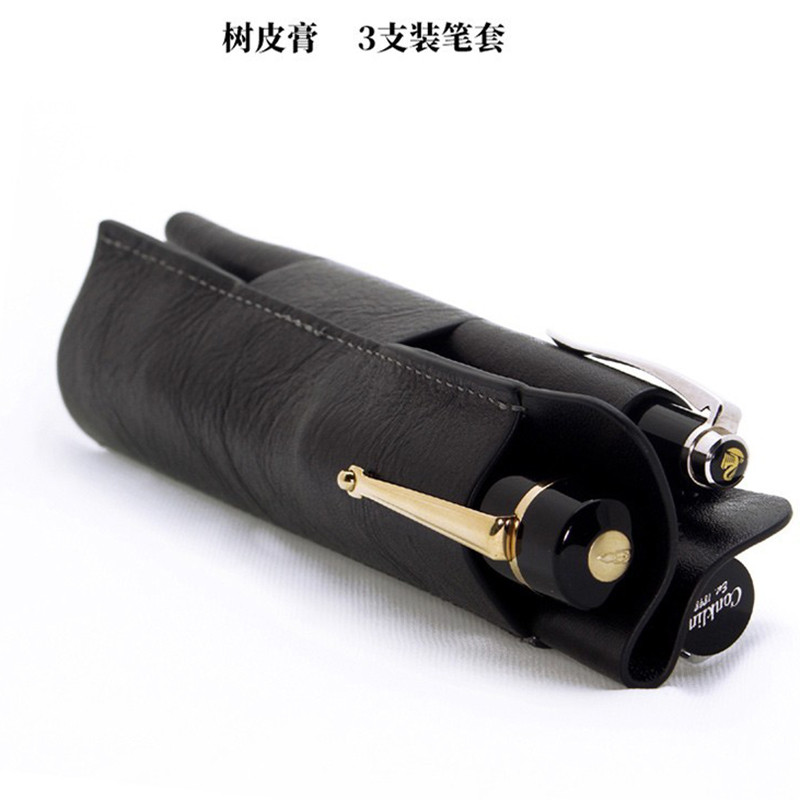 Wancher vegetable tanned tree cream leather three pieces flat pen cover leather inserted into pen bl