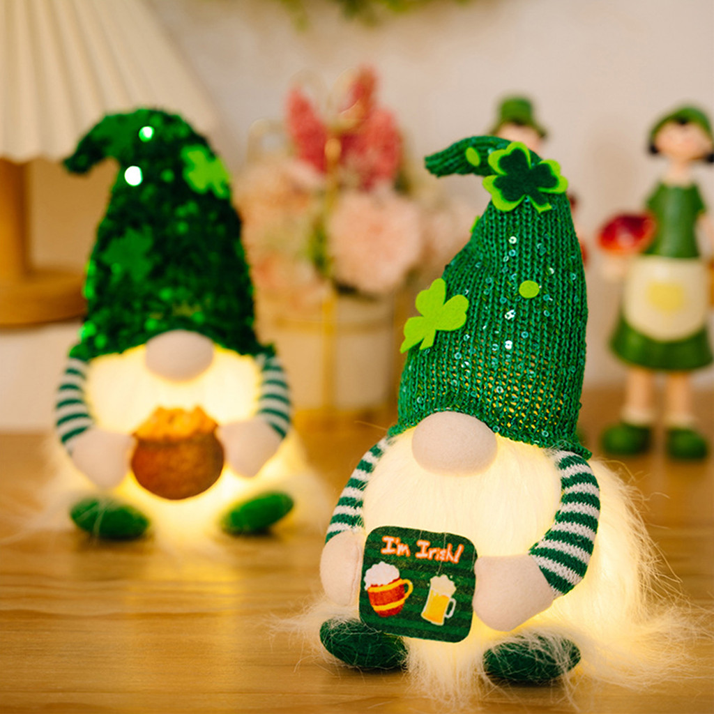 St Patrick's Day Gnome Luminous Irish Gnomes Led Light Up Saint Patrick Green Clover Faceless Doll P