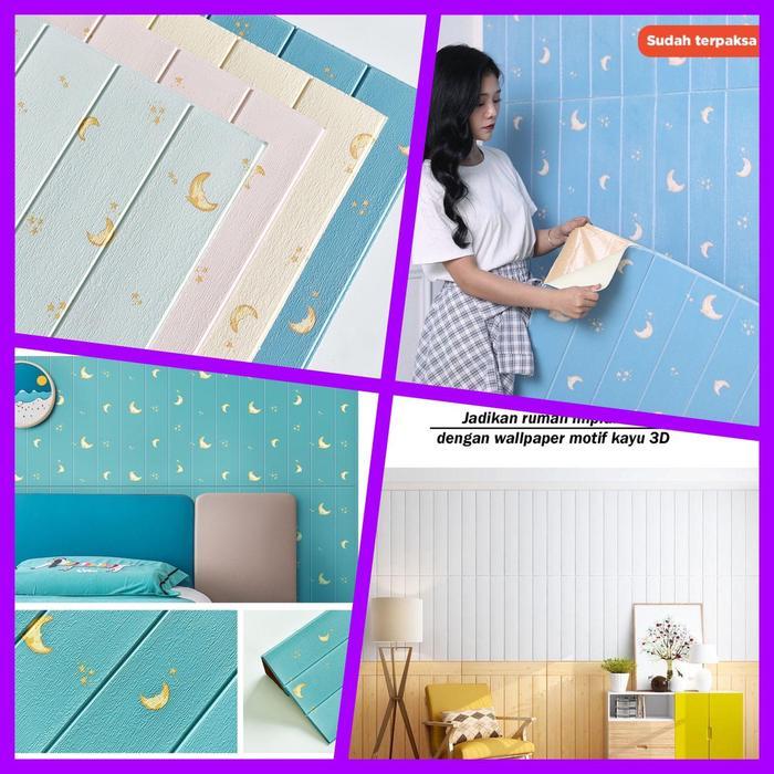 PALING MURAH  WALLPAPER FOAM 3D KAYU Wallpaper dinding 3d motif kayu