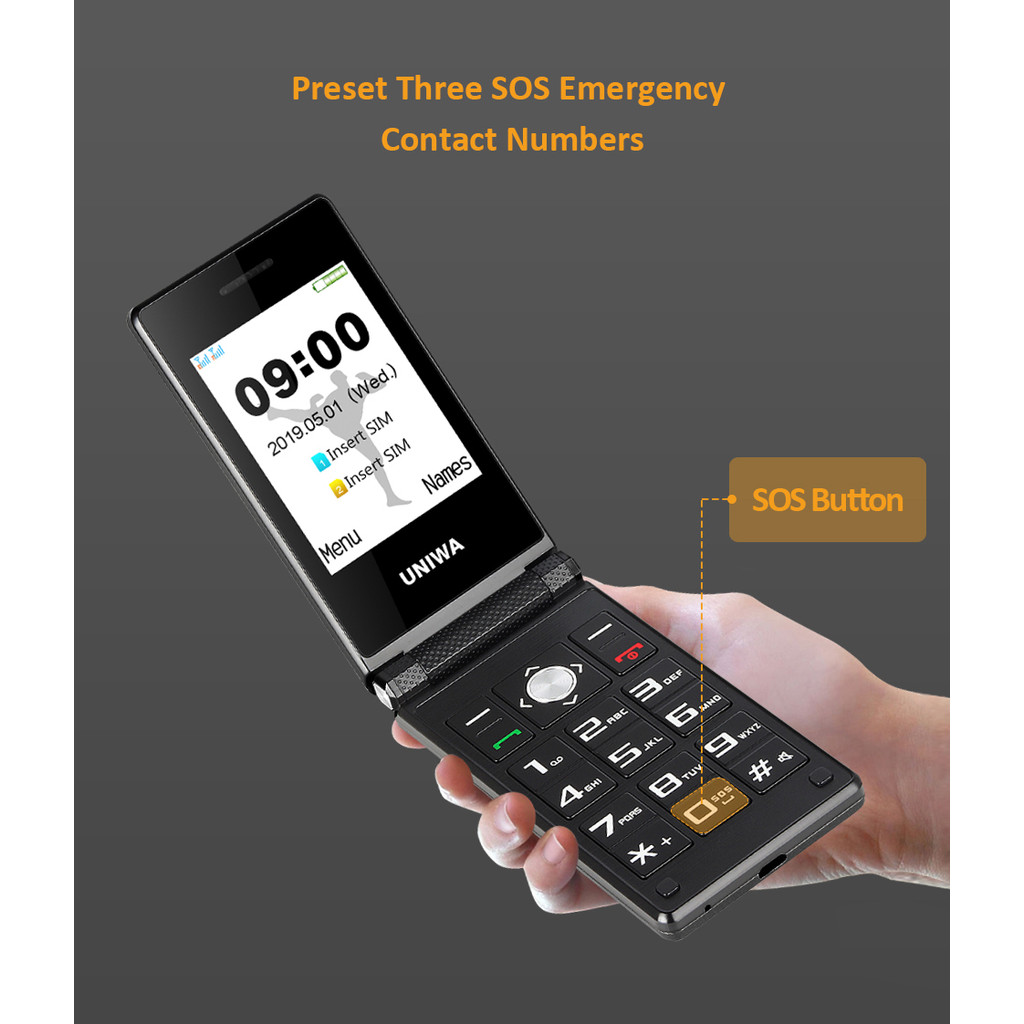 UNIWA X28 Flip Mobile Phone GSM Big Push-Button Clamshell Cellphone Phone Senior Dual Sim FM Radio