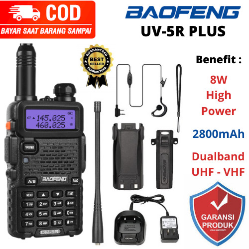terlaris bergaransi HT BAOFENG UV-5R PLUS 8W 2800mAh Dual Band VHF - UHF Radio FM walkie talkie jara