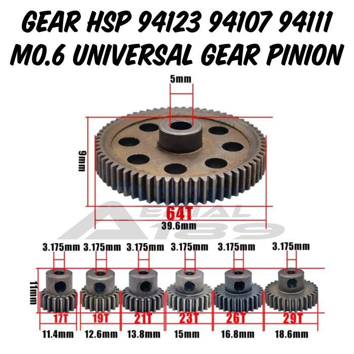 Jual Set Pinion Gear Spur Hsp 17T 19T 21T 23T 26T 29T 64T Rc 1/10 Tamiya