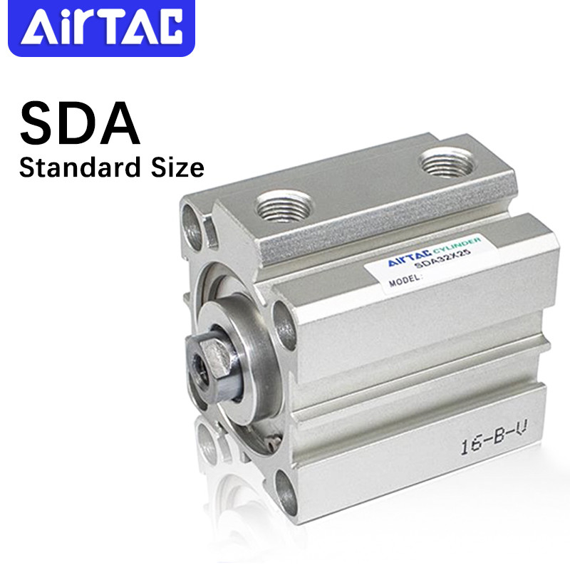 Original AirTac SDA20 - 50mm Bore Compact Thin Air Cylinder 5-100mm Stroke Double Action Aluminium