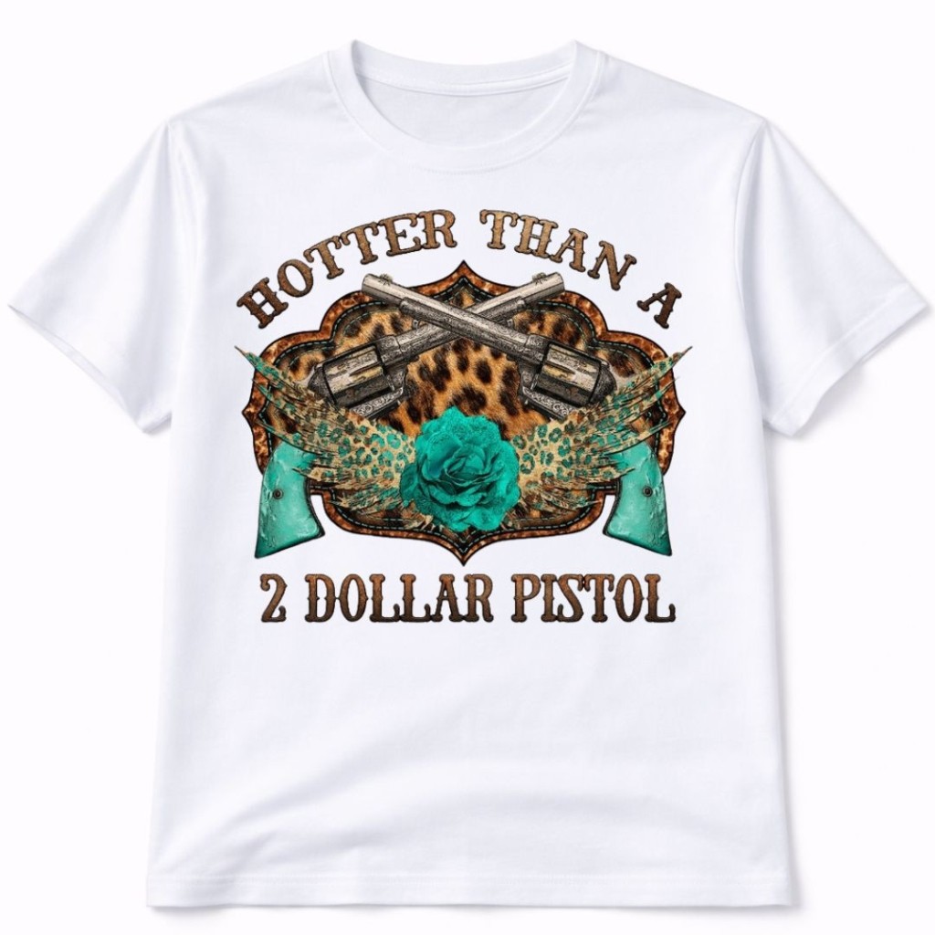 Kaos putih koboi pistol, desain koboi, kasual oversize