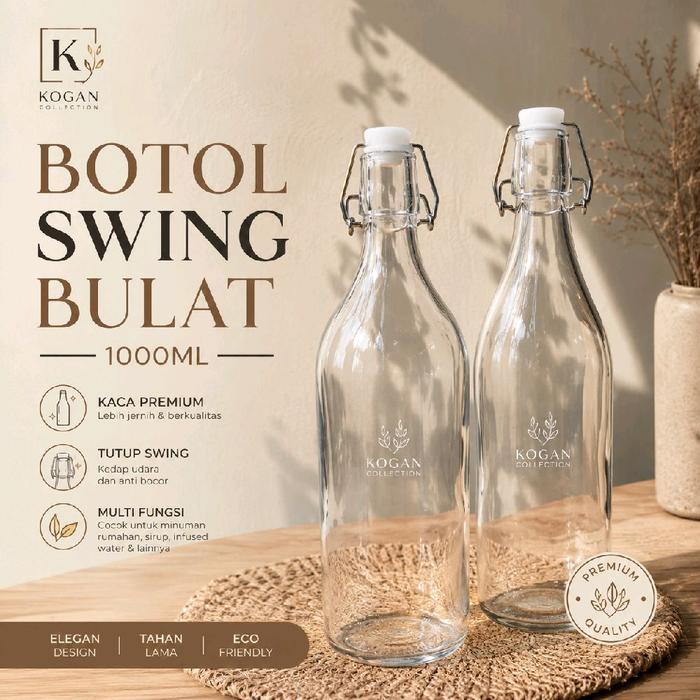 Botol Tutup Swing Segi Kaca 276Ml 500Ml 1.000Ml Anti Tumpah Mth-01 Botol Kaca Dengan Tutup Swing