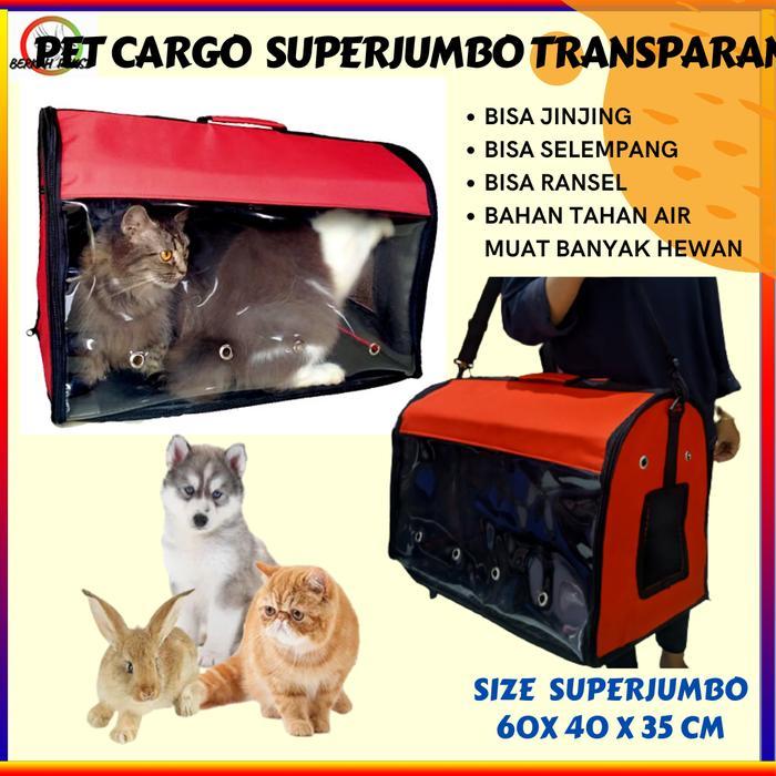 PET CARGO SUPER JUMBO TRANSPARAN & POLOS TAS KUCING ANJING TAHAN AIR