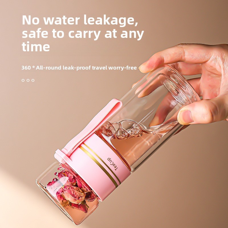 Glass Tea Infuser Bottle Leak-Proof Travel Mug Double Wall Tea Cup Portable Infuser Water Bottle