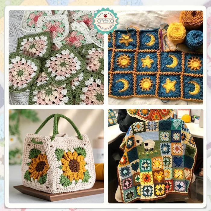 ANEKA - Granny Squares Crochet Deck / Pattern Design Booklet / Pola Rajutan Kotak