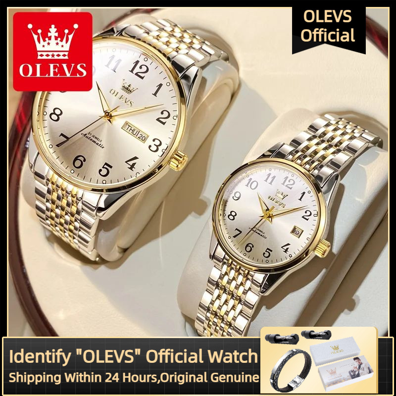 OLEVS 6666 Luxury Brand Automatic Mechanical Couple Watch Waterproof Stainless Steel Lover