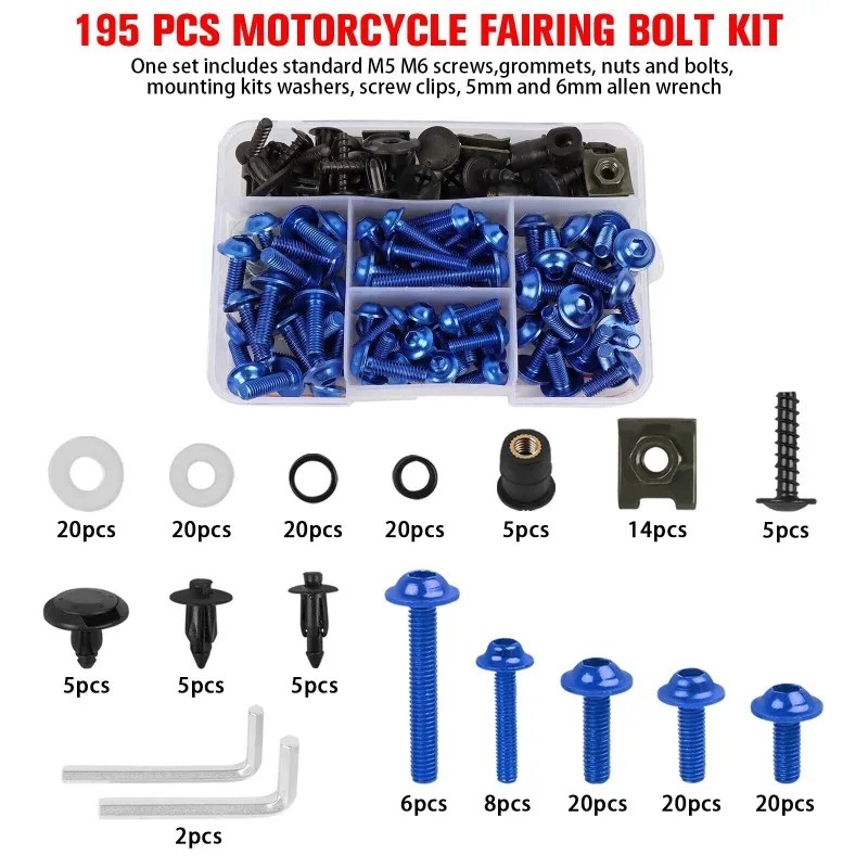 195pcs Fairing Screws Bolt Kit for Suzuki GSXR600 GSXR1000 Hayabusa GSX1300R GSX600F GSX750F SV1000