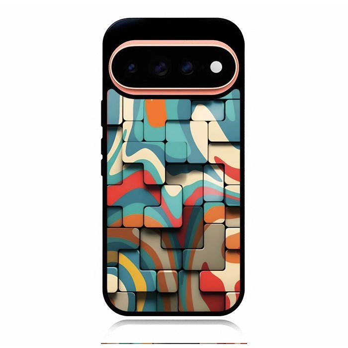 Retro Geometric Tiles Abstract | Colorful 3D Modern Tetris Pattern  Hybrid Case Casing Custom Google